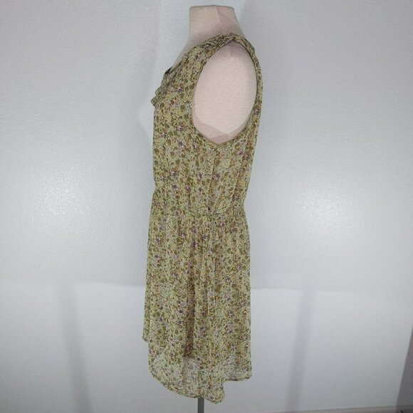 Mossimo Supply Co Womens XL Floral Dress Lined Olive Lavender Yellow Ruffle Top - Picture 3 of 14
